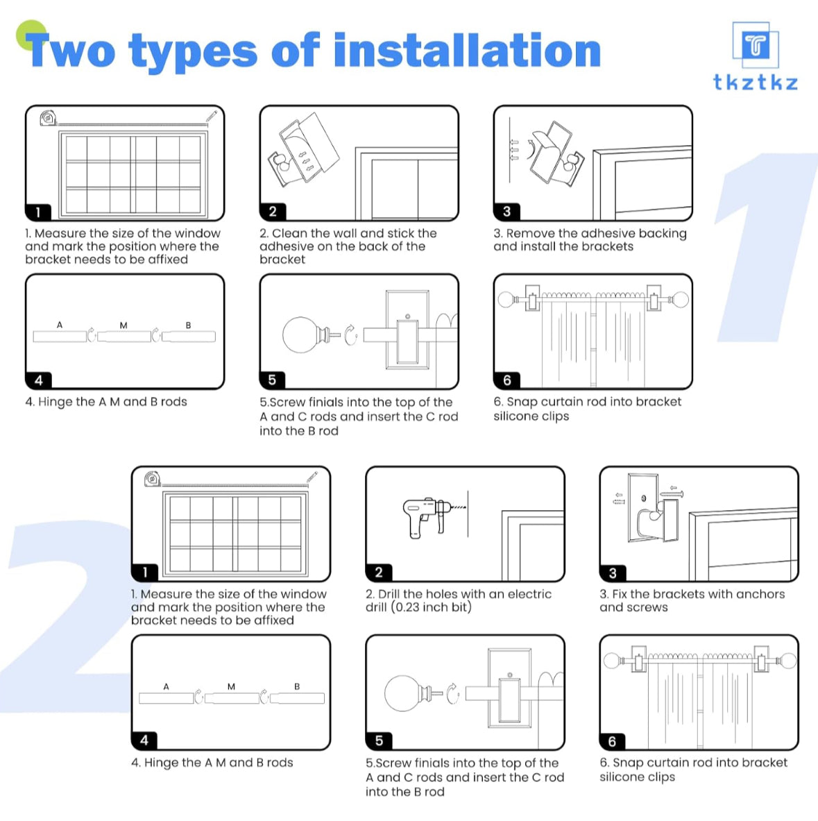 White Curtain Rods No Drilling-Adjustable No Drill Curtain Rods for Windows 18-45" with Adhesive Brackets for Bedroom Apartment Renter Friendly