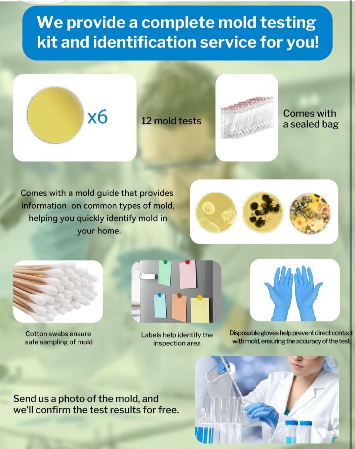 Mold Test Kit for Home - DIY Mold Test Kit for Indoor Air and Household Surface Detection, Includes Detailed Mold Identification Guide and Free Lab