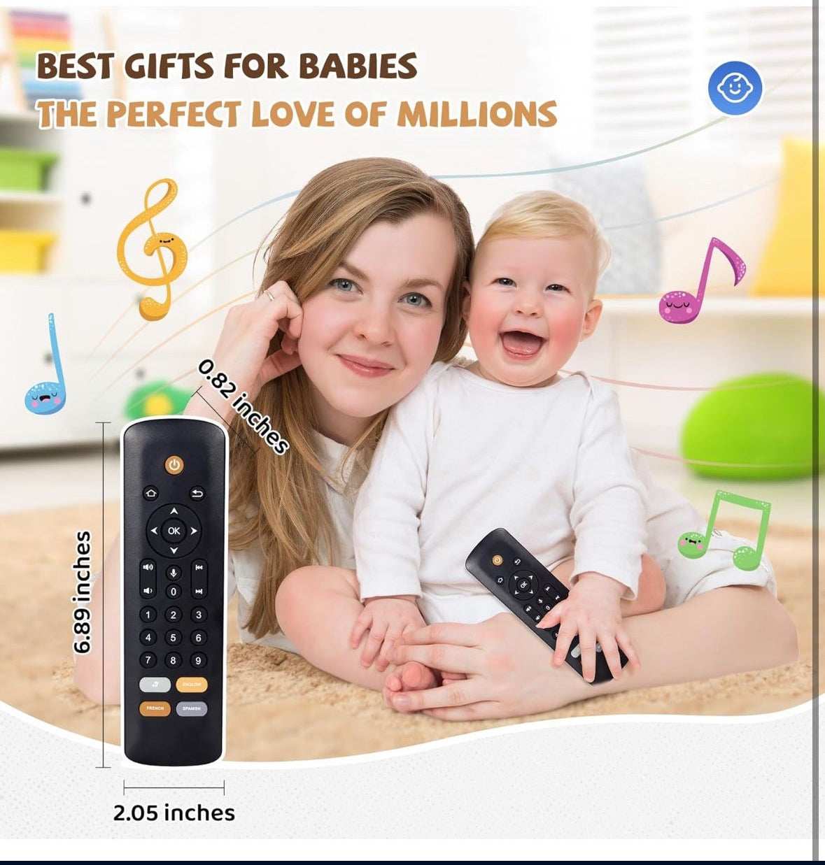 Baby TV Remote Toy - Realistic Play Remote toy with Lights and Sounds, 3 Languages (English, Spanish & French), Learning Musical Toys, Preschool Infant