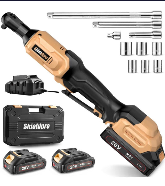 SHIELDPRO 20V Electric Ratchet Wrench Set, Cordless Ratchet, Power Torque Ratchets with LED Light