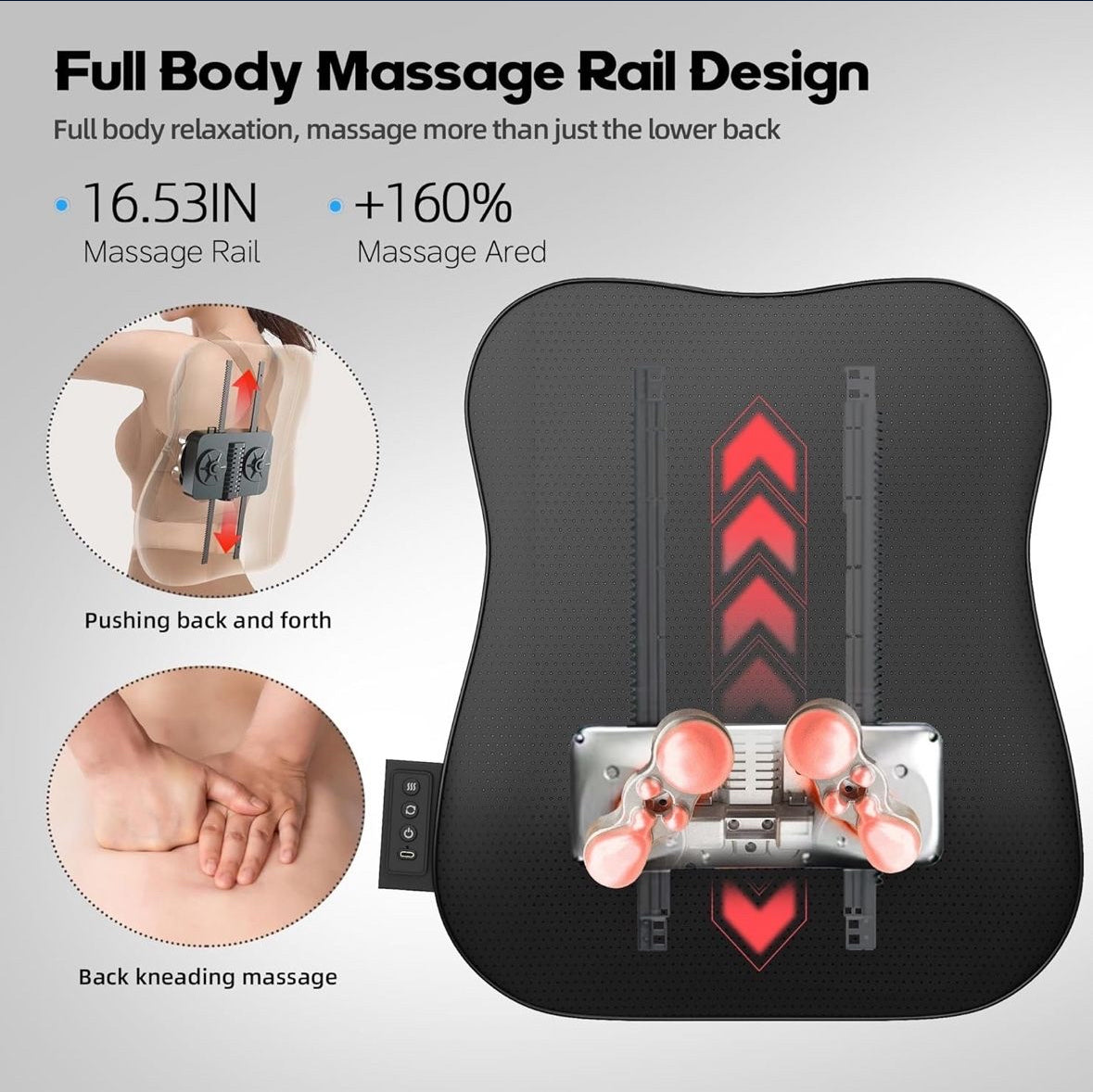 Walking Full Back Massager with Heat,Rechargeable Cordless Back Massager for Pain Relief Deep Tissue,4D Kneading Massage