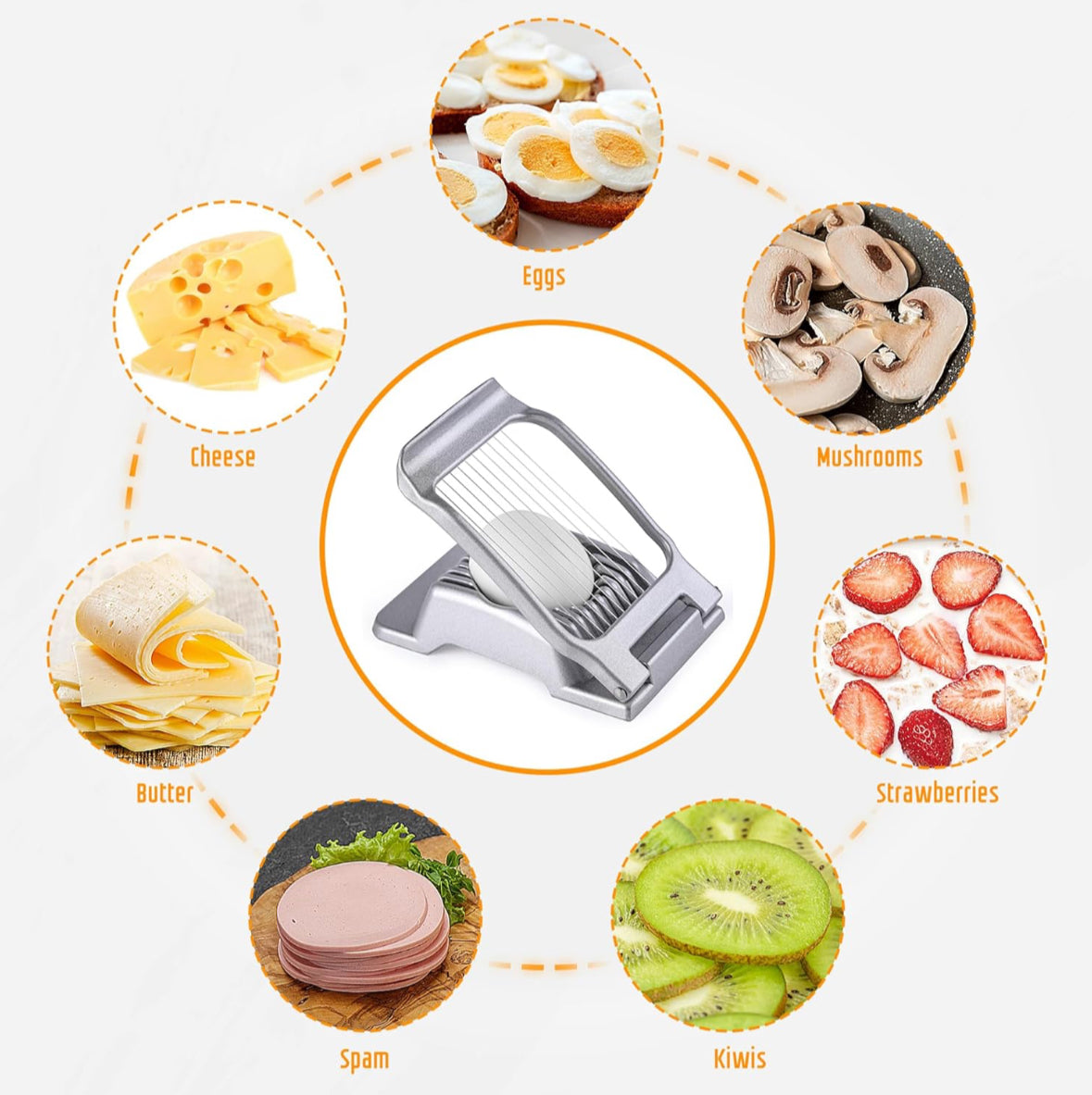 Egg Slicer for Hard Boiled Eggs, Stainless Steel Wire, Heavy Duty Aluminium Egg Cutter Dishwasher Safe for Egg Strawberry Soft Fruit