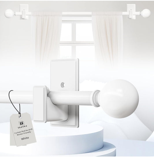 White Curtain Rods No Drilling-Adjustable No Drill Curtain Rods for Windows 18-45" with Adhesive Brackets for Bedroom Apartment Renter Friendly