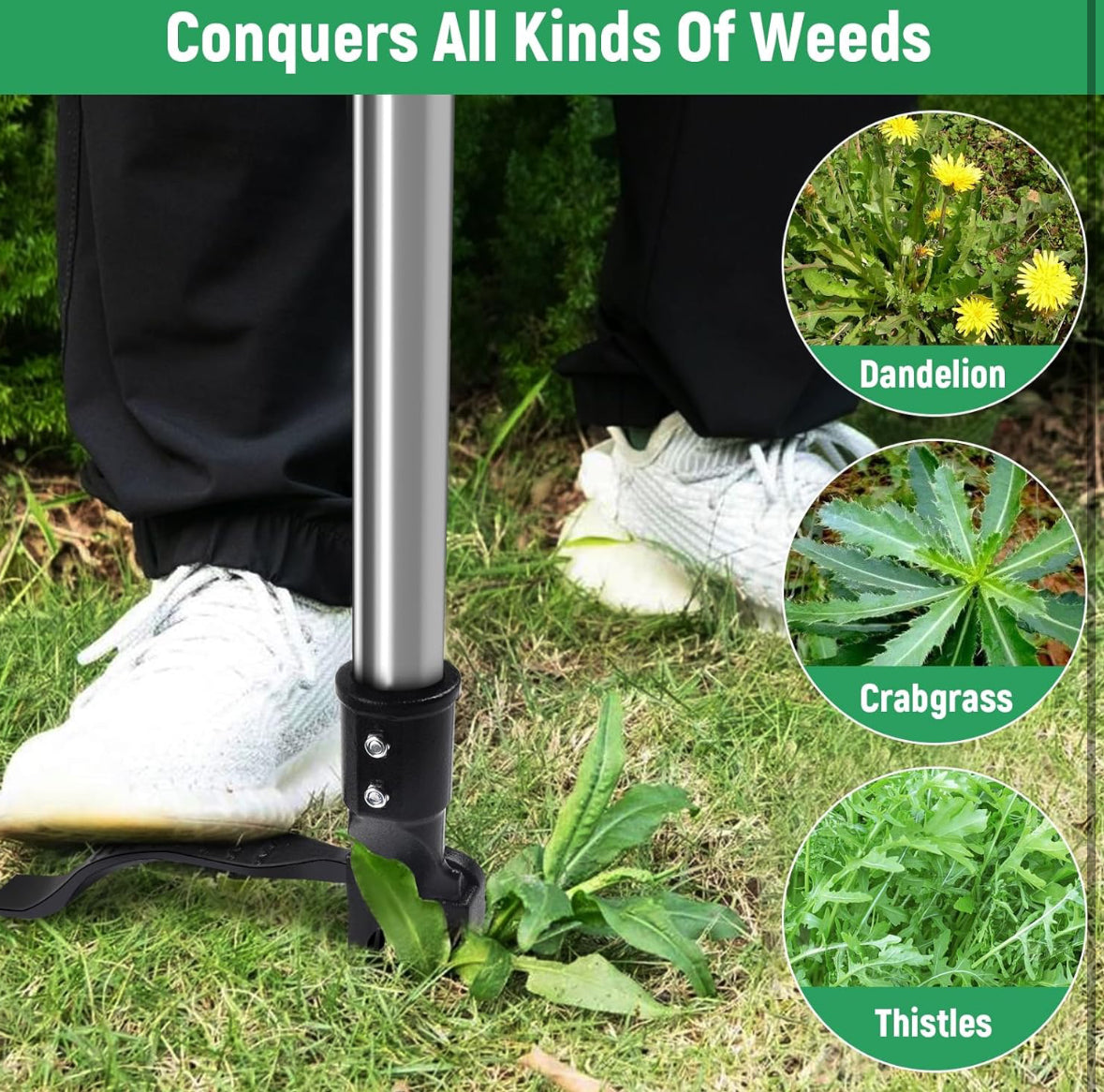 46” Weed Puller Tool, 4-Claw Stand Up Weeder Tool with Adjustable Handle for Removal Weeds