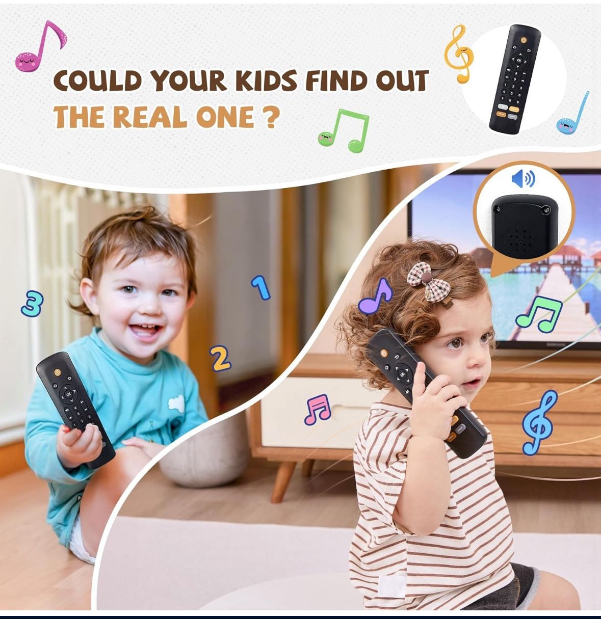 Baby TV Remote Toy - Realistic Play Remote toy with Lights and Sounds, 3 Languages (English, Spanish & French), Learning Musical Toys, Preschool Infant