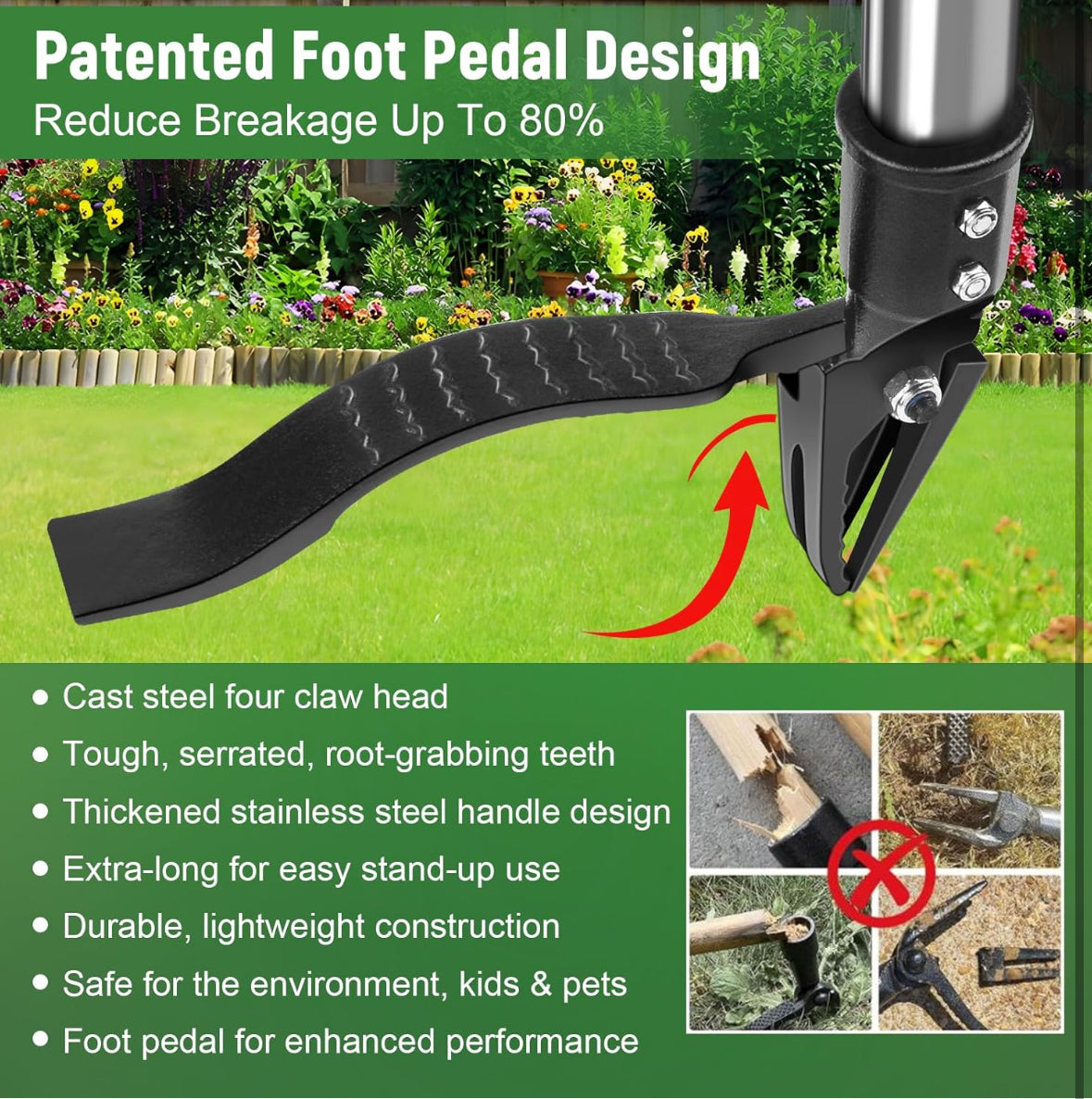 46” Weed Puller Tool, 4-Claw Stand Up Weeder Tool with Adjustable Handle for Removal Weeds