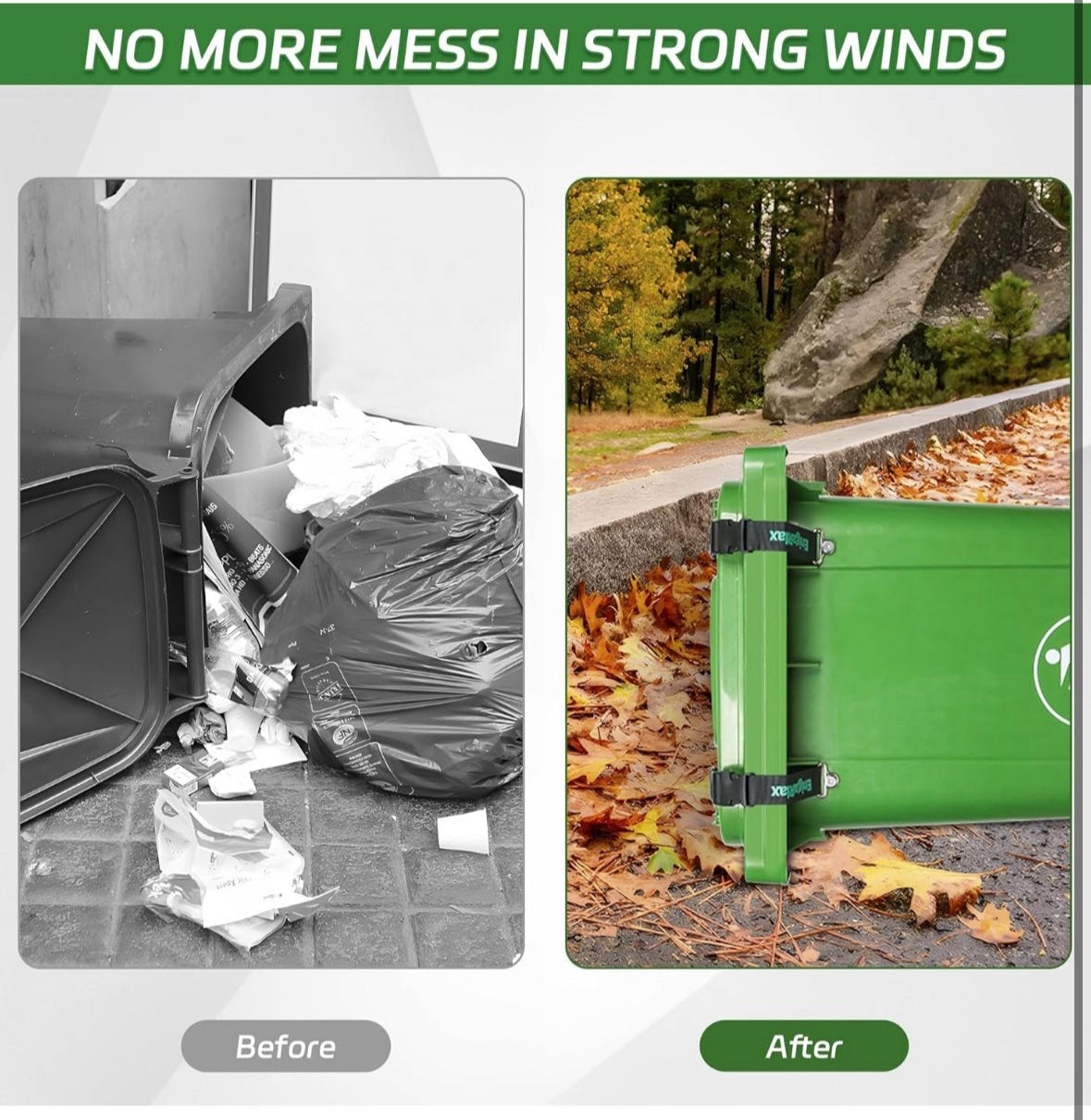 Prevent animal access to outdoor trash with our 2-pack trash can locks. Durable, easy to install strap lid locks.
