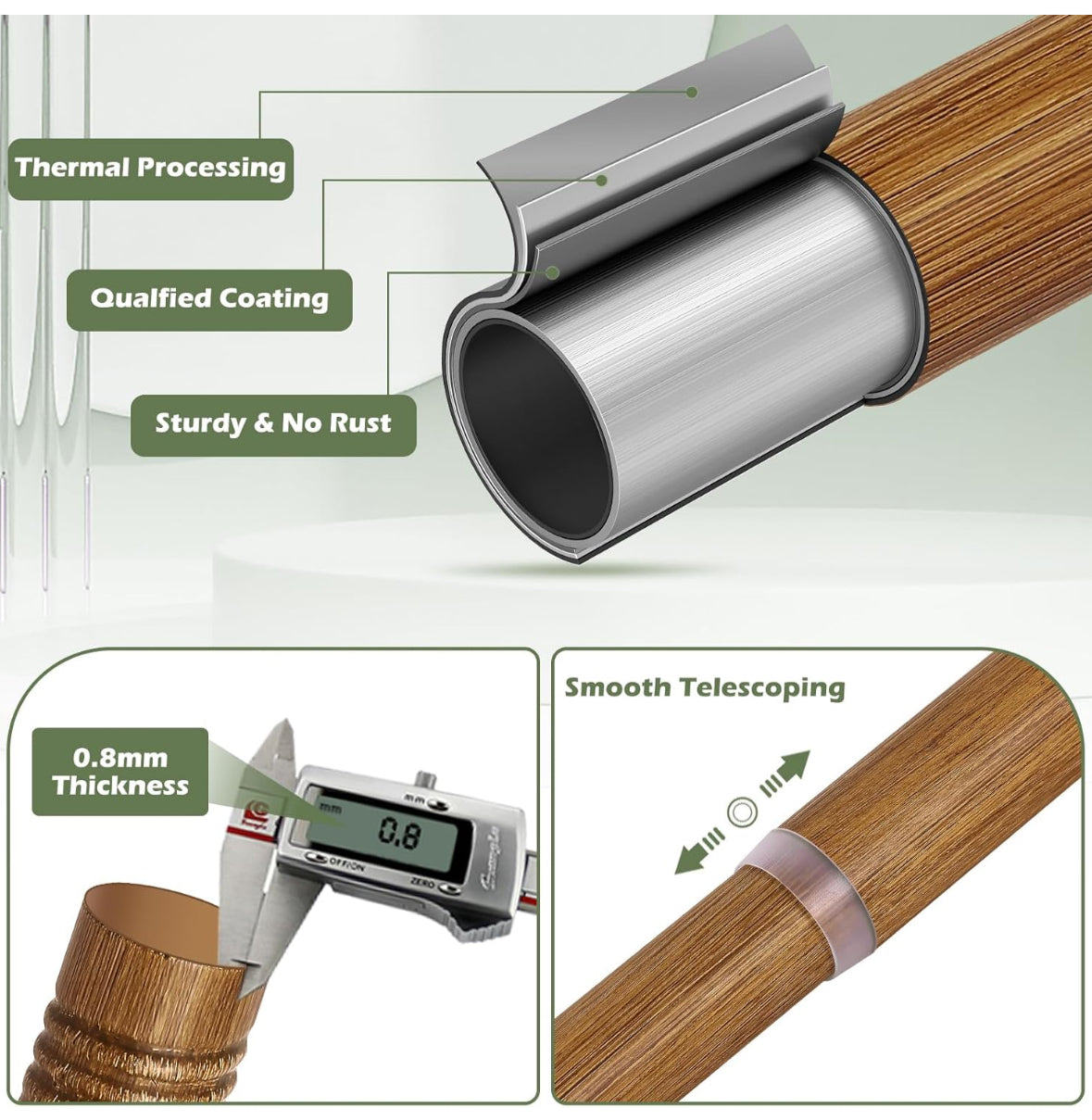 Wood Boho Curtain Rods for Windows: Wooden Farmhouse Decorative Curtain Rod for Bedroom Living Room, Heavy Duty Rustic Bamboo Drapery Rods with Imitation Wood Grain Finials