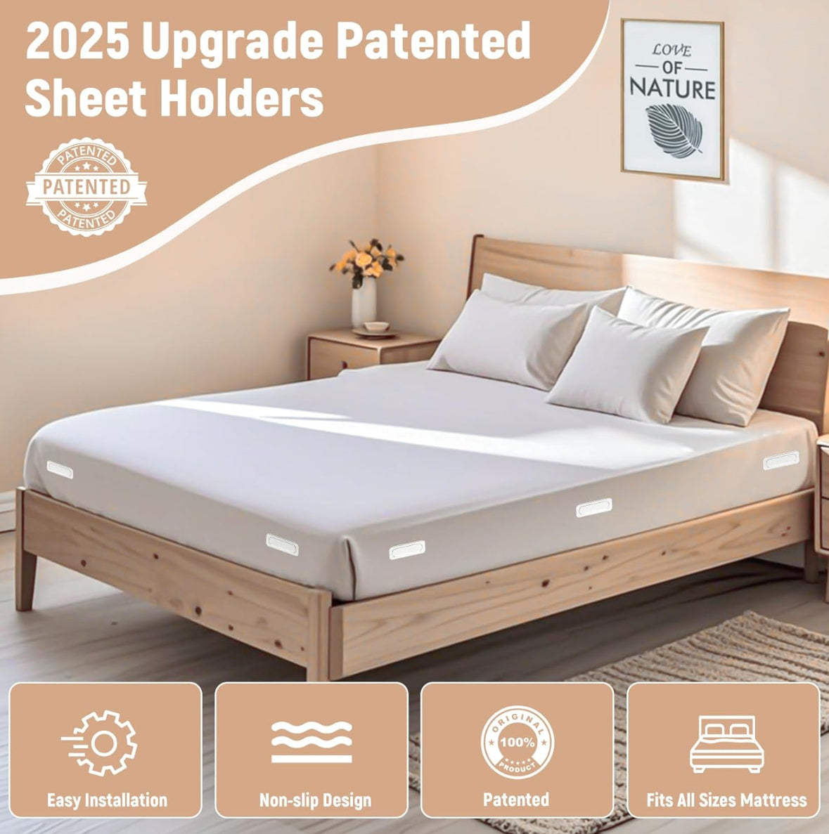 Bed Sheet Holders for Corners 8Pcs, Patented Bed Sheet Grippers Keep Sheets Firm and Tight, Heavy-Duty Sheets Locks(L-Height 4.72″)