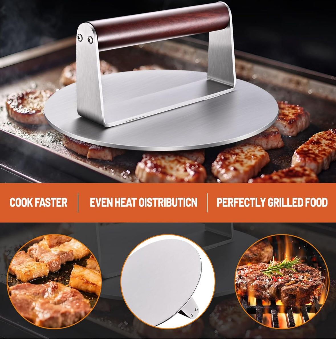 Extra Large 8.5" Stainless Steel Burger Press – 2.5LB Heavy-Duty Smash Burger Press with Wooden Handle, Non-Stick Hamburger Smasher & Bacon Press for Blackstone, Camp Chef, Weber Griddle Grill