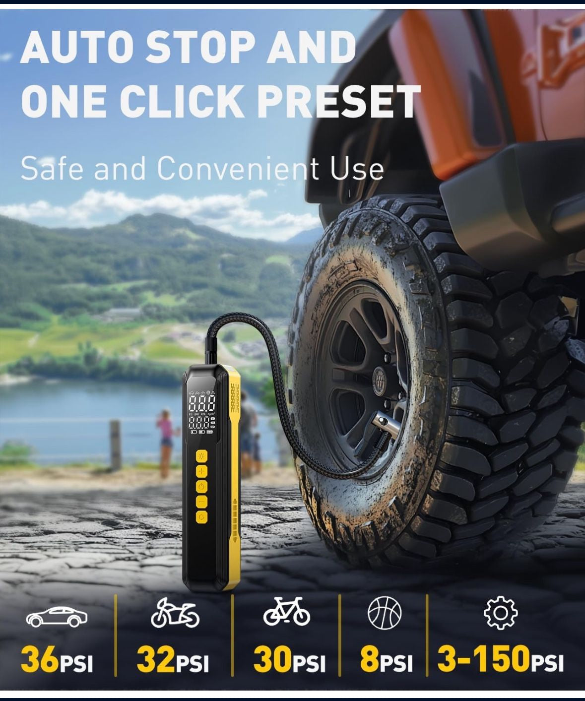 Tire Inflator Portable Air Compressor - 5X Faster 10000mAh Cordless Air Pump for Car Tires, Electric Bike Tire Pump with Digital Pressure Gauge, LED