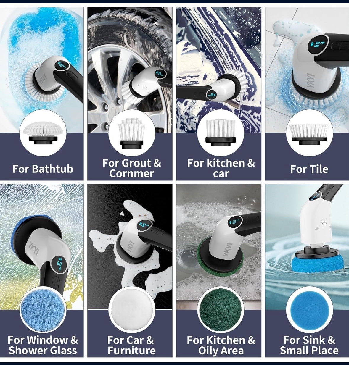 Electric Spin Scrubber,Cordless Cleaning Brush,Shower Cleaning Brush with 8 Replaceable Brush Heads, Power Scrubber 3 Adjustable Speeds,Adjustable & D