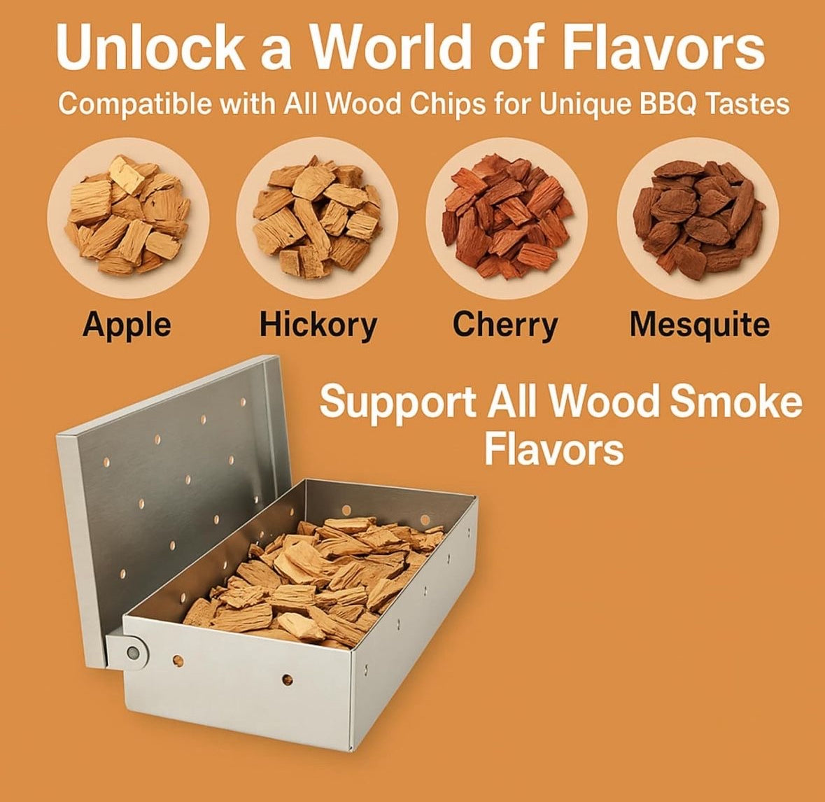 Enhance BBQ Flavor with Stainless Steel Wood Pellet Smoker Box on Any Grill.