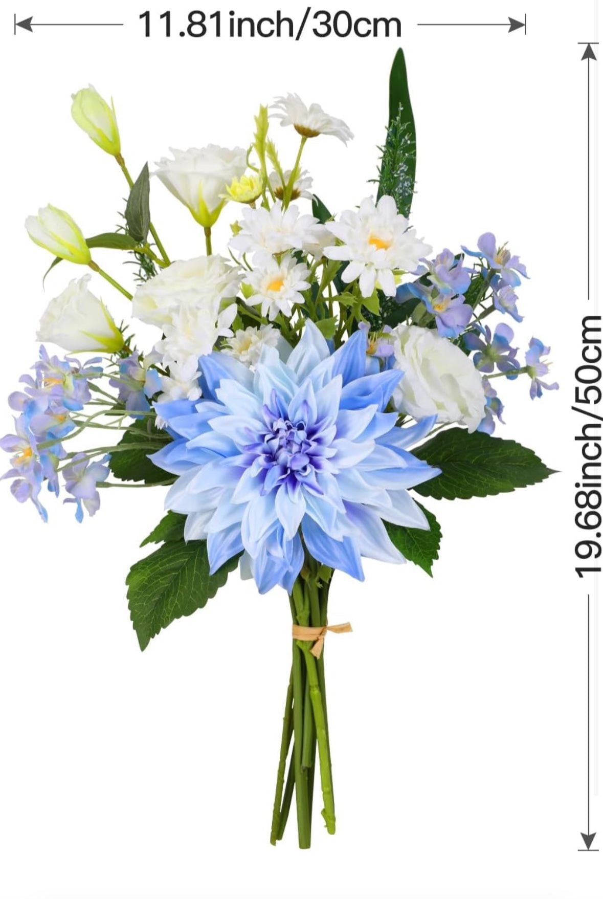 Fake Artificial Flowers in Vase,Faux Silk Dahlia Flower Bouquet Floral Arrangement Fake Plant Decor for Tables Centerpieces,Home Office Party Wedding Decor(Blue with Vase)