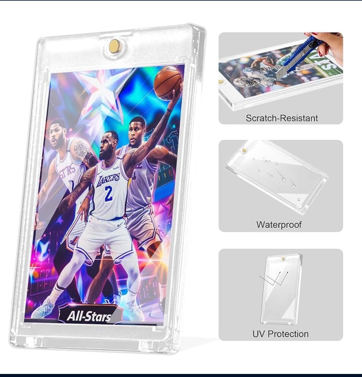 50ct Magnetic Card Holder with U-V Protection, Hard Plastic Protectors for Trading, Baseball, Game, and Sports Cards
